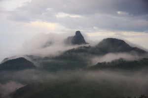 Fog heading inland from the Pacific Ocean, gliding over El Picacho